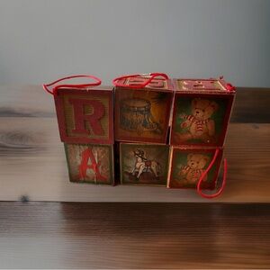 Department 56 Victorian Style Children's Block Vintage Christmas Ornaments Set 6